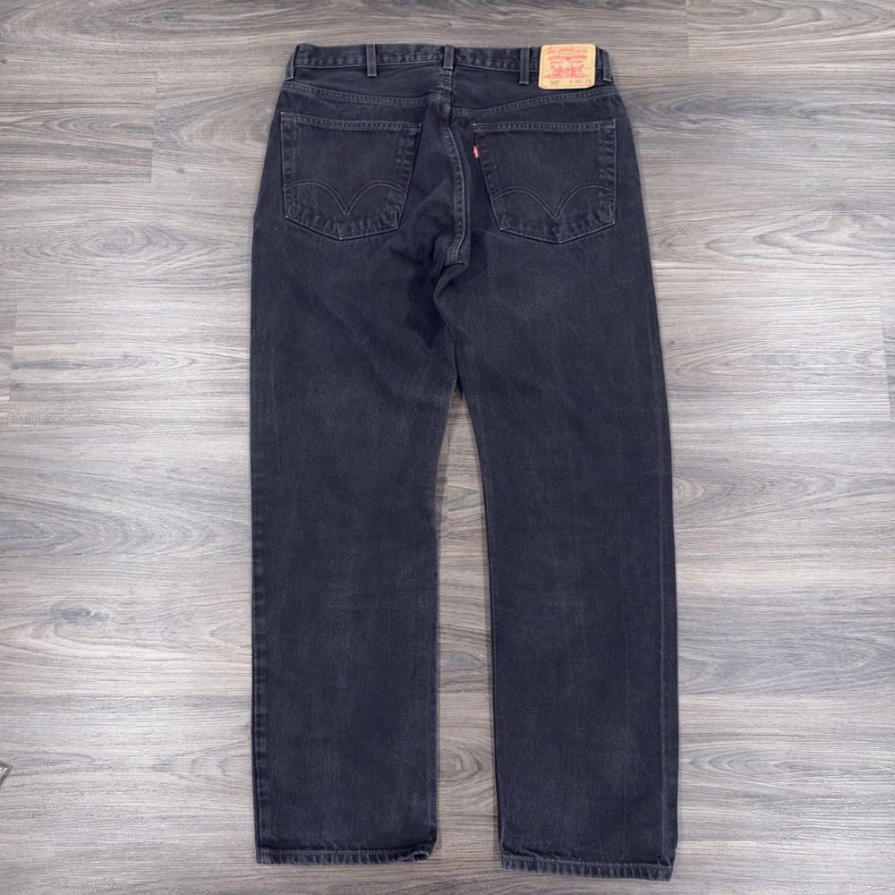 Levi's 505 Black Regular Fit Straight Leg Denim Jeans Men's Size 38x32(tag34) - Picture 3 of 8